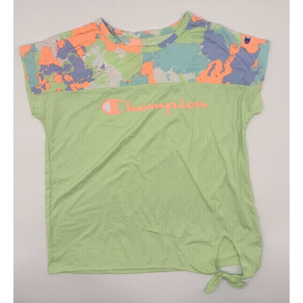 Champion Lime Green Splatter Paint Athletic T-shirt - Girls Size 10/12